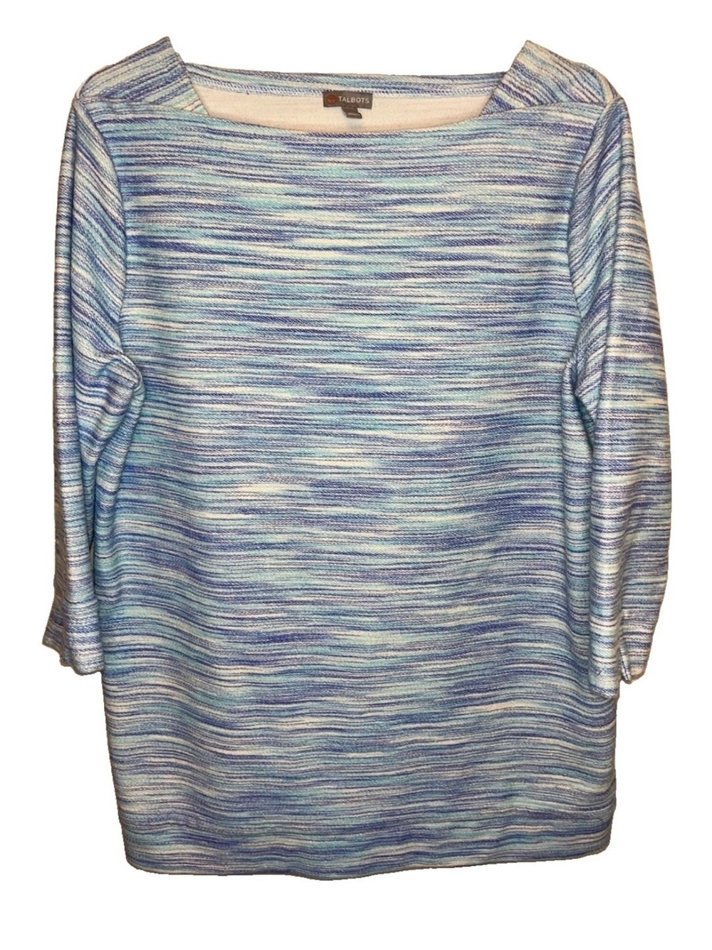 Talbots Women’s Long Sleeve Tunic Top Knit Blue Aqua Boat Neck Size 1X EUC